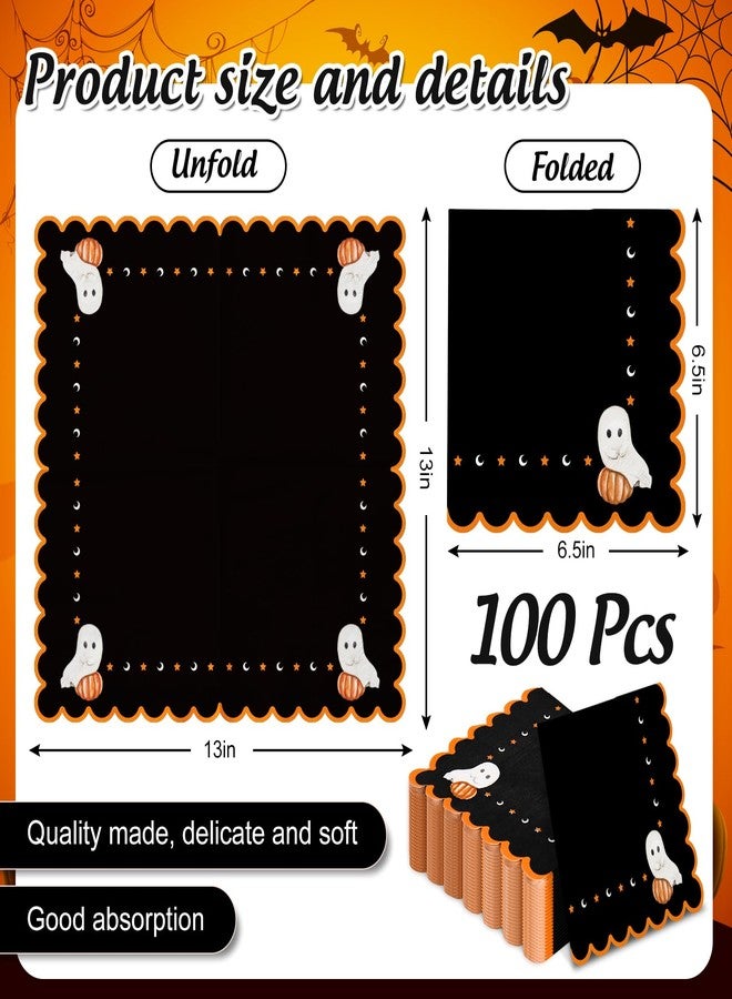 JarThenaAMCS 100Pcs Halloween Scalloped Paper Napkin Black Ghost Luncheon Napkins Dinner Hand Napkins for Home Party Supplies Table Decor - Image 2